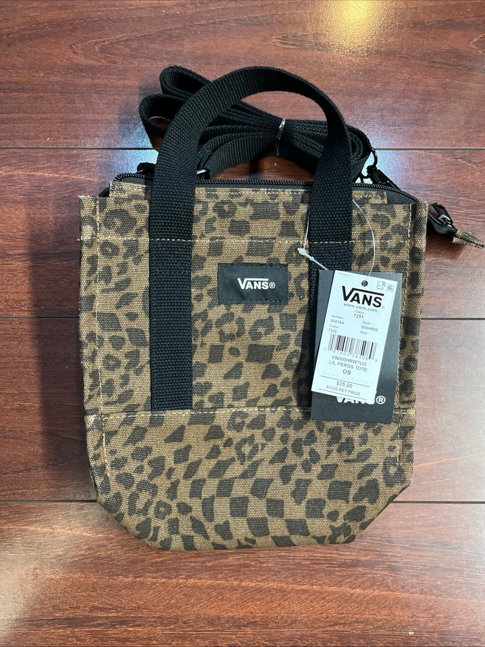 Vans Lil Pergs Tote Bag Small Crossbody Canvas Brown Dachshund Print 8x7x3 New